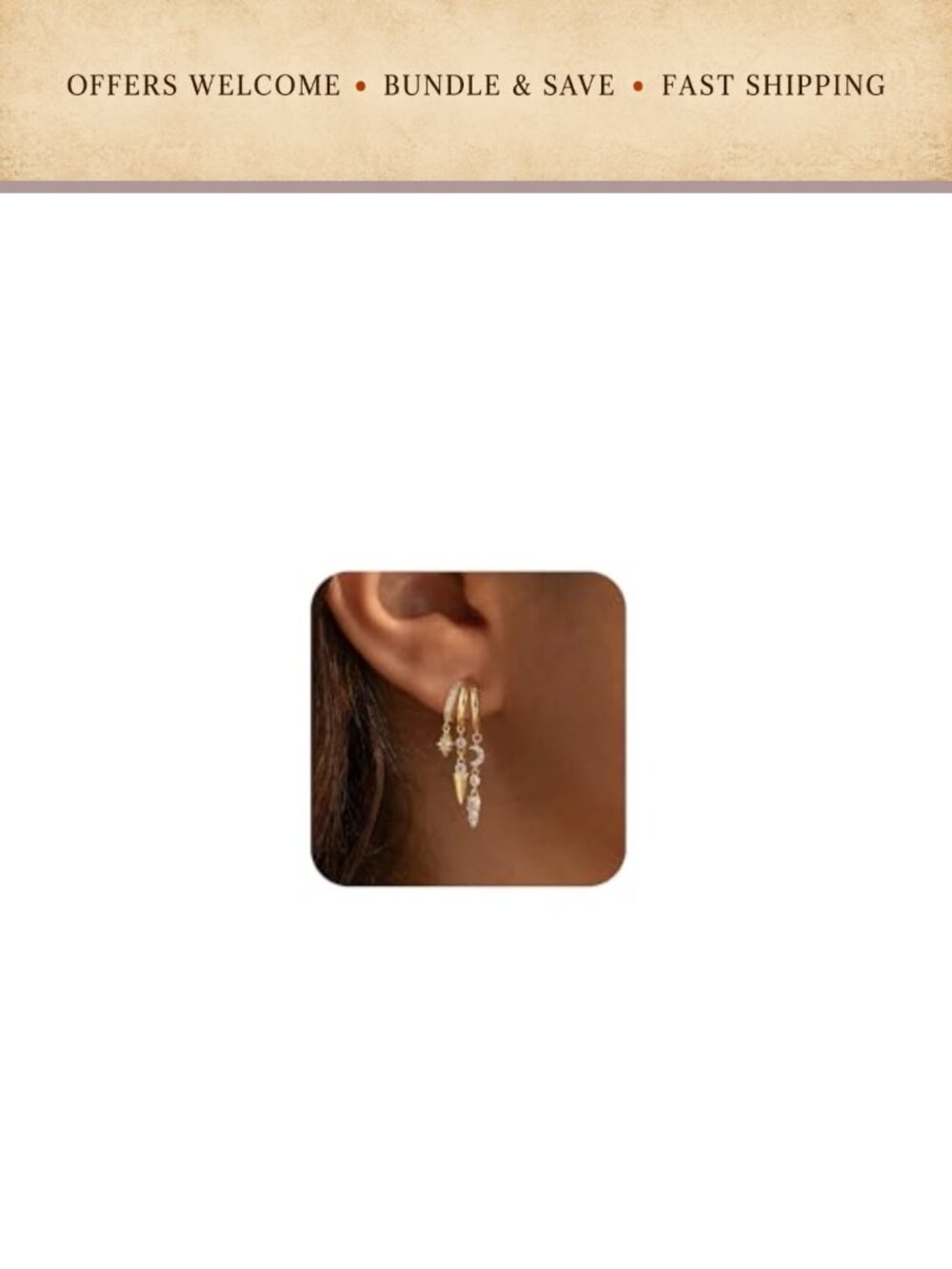 14k Gold Plated Triple Huggie Dangle Drop Earrings CZ Chain Statement